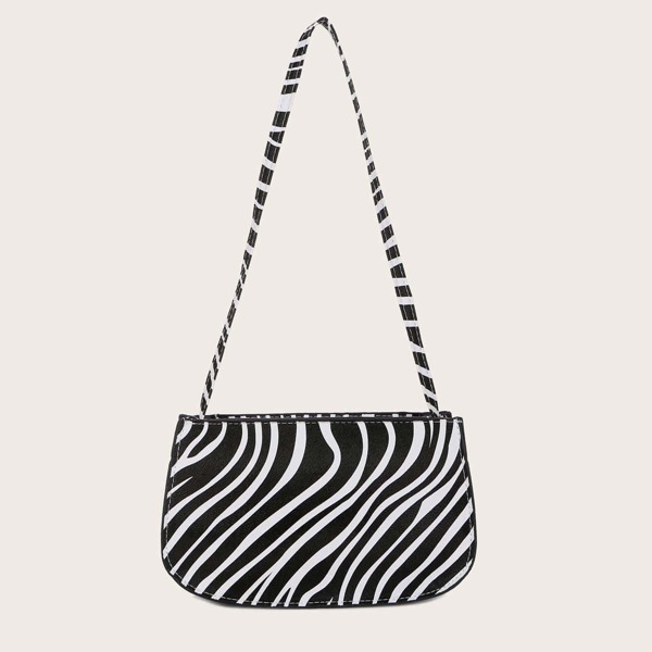 

Zebra Striped Pattern Baguette Bag, Black and white
