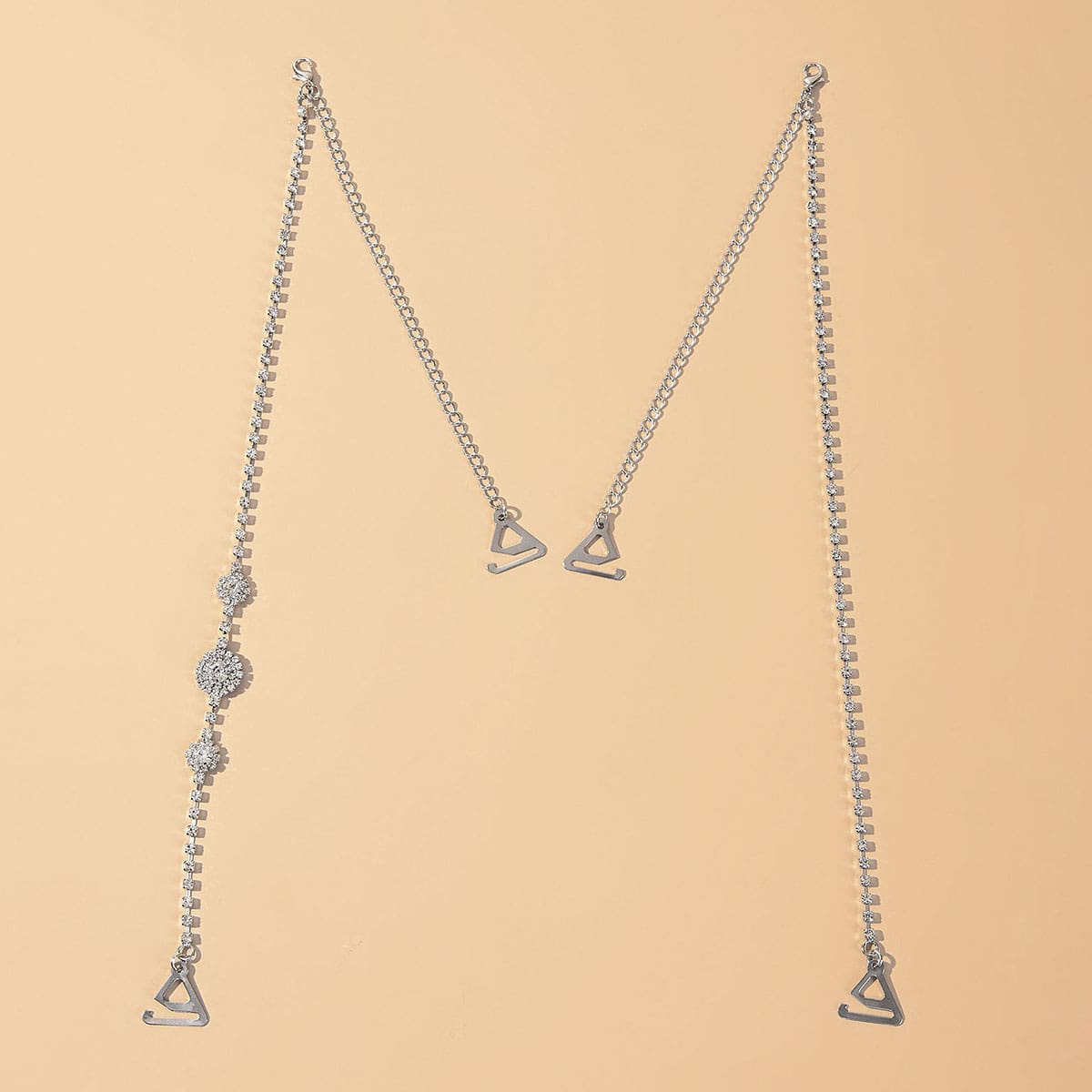 

1pair Rhinestone Decor Chain Bra Strap, White