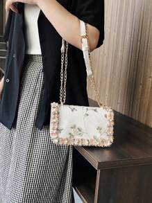 Mini Floral Embroidery Chain Shoulder Bag - White - View 6
