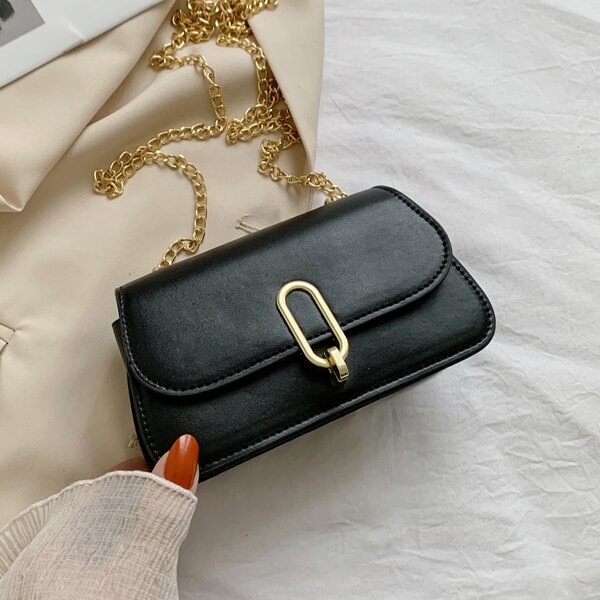 

Minimalist Flap Chain Crossbody Bag, Black