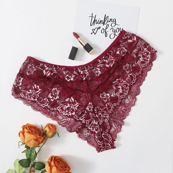 

Plus Floral Lace Panty, Burgundy