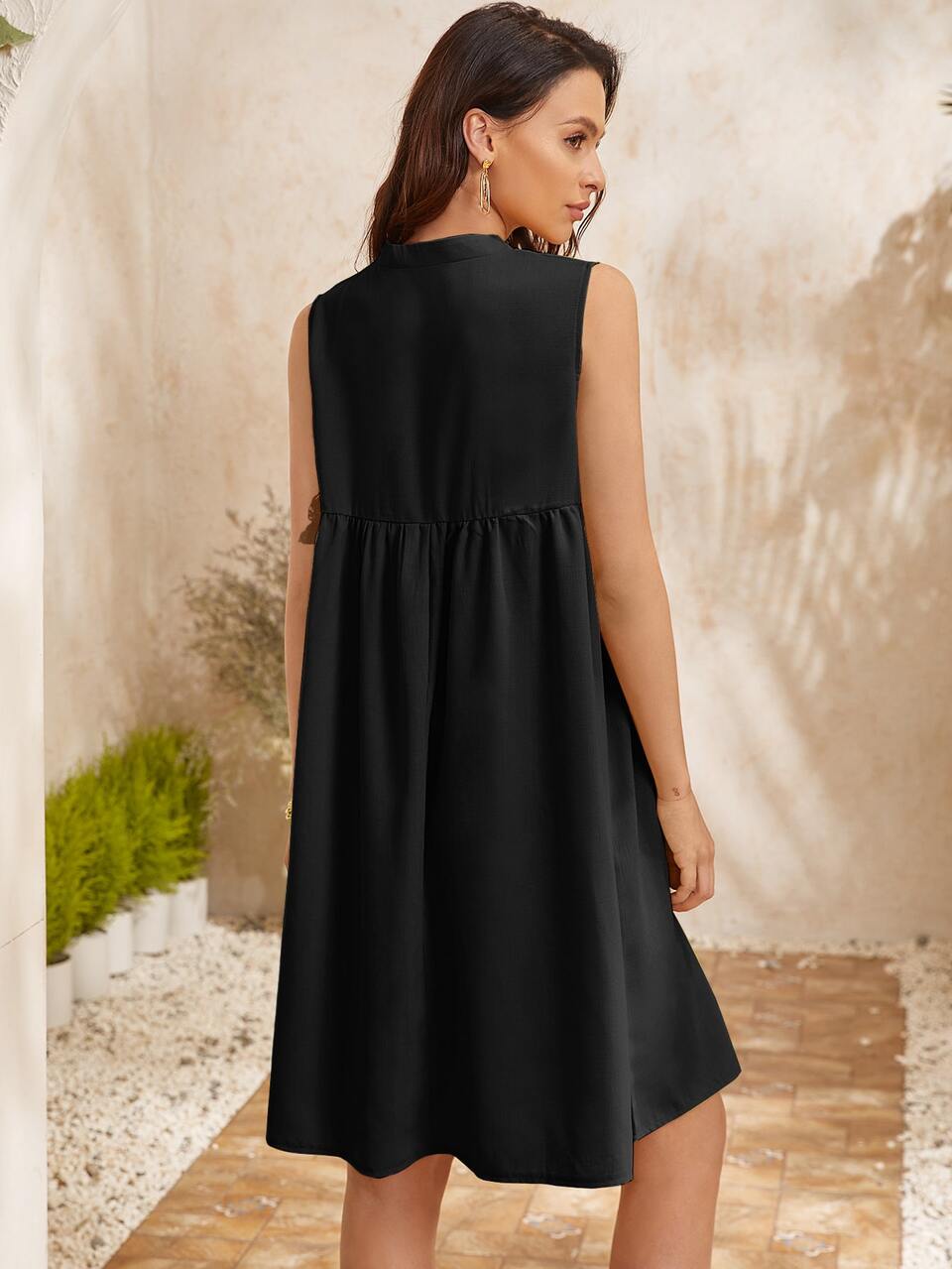 Tassel Tie Neck Babydoll Dress