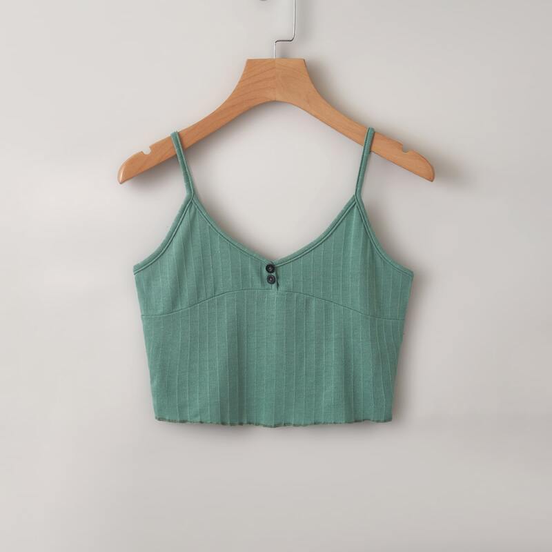 

Solid Button Crop Cami, Green