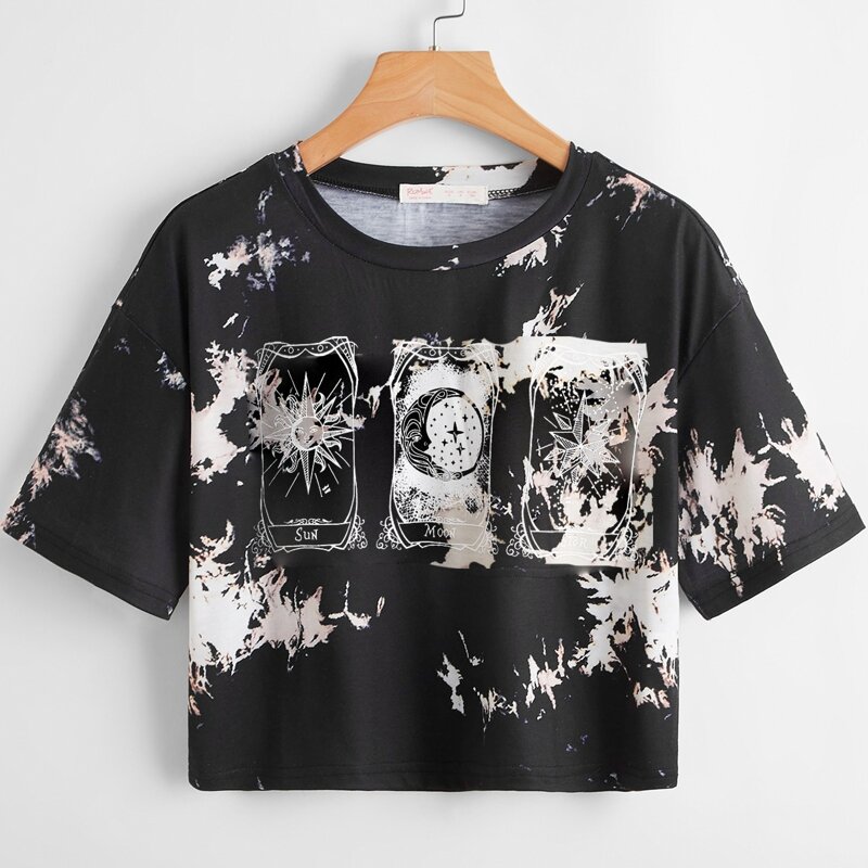 

Letter Sun & Moon Graphic Tie Dye Tee, Multicolor