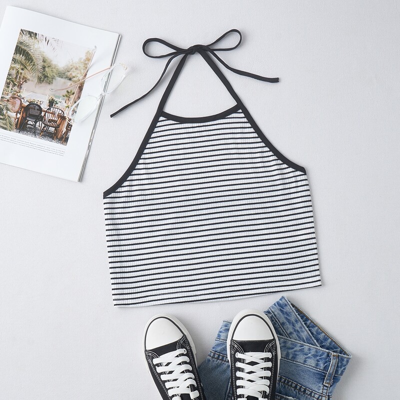 

Striped Halter Crop Top, Black and white