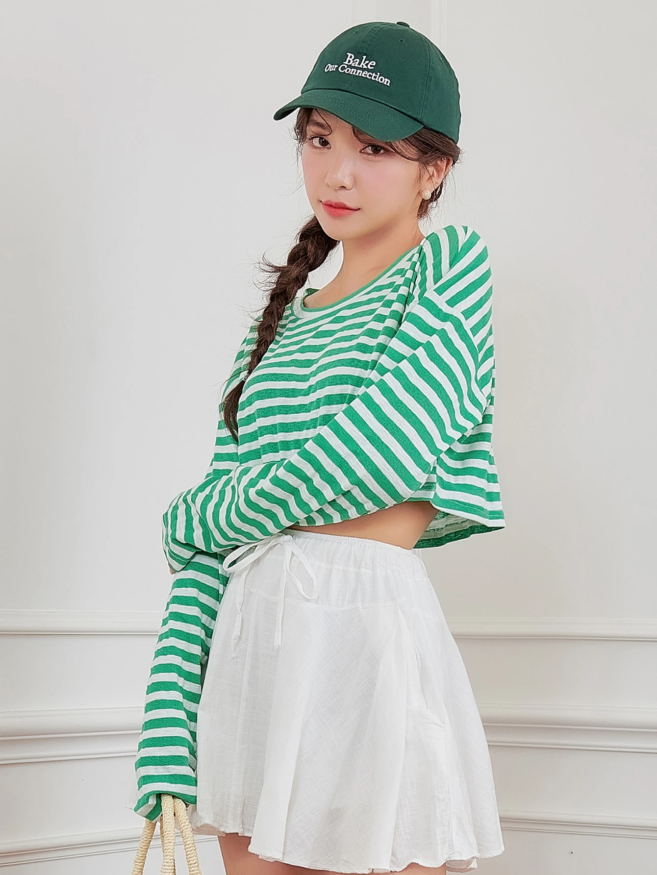 DAZY ストライプ柄 ドロップショルダー Tシャツ