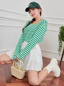 DAZY ストライプ柄 ドロップショルダー Tシャツ