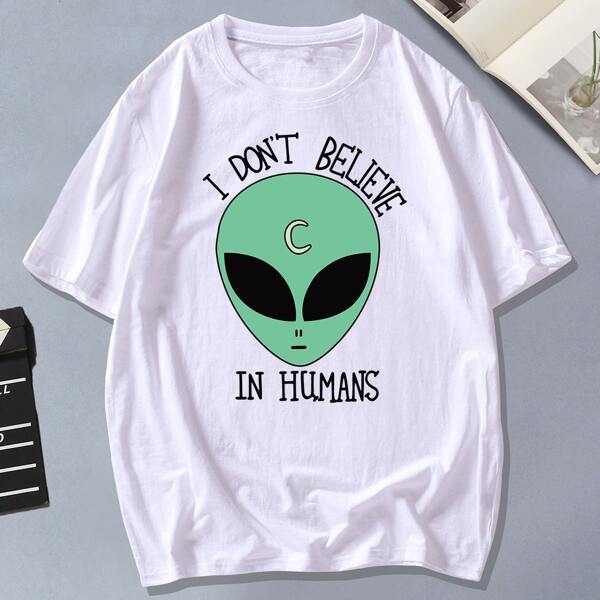 

Men Alien And Slogan Graphic Tee, White