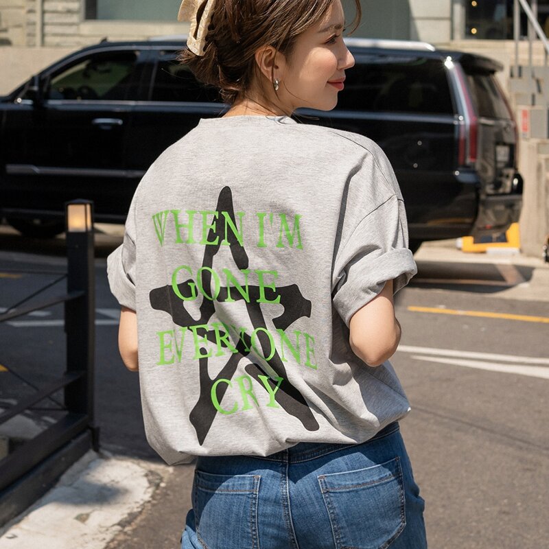 

Star And Slogan Graphic Tee, Grey