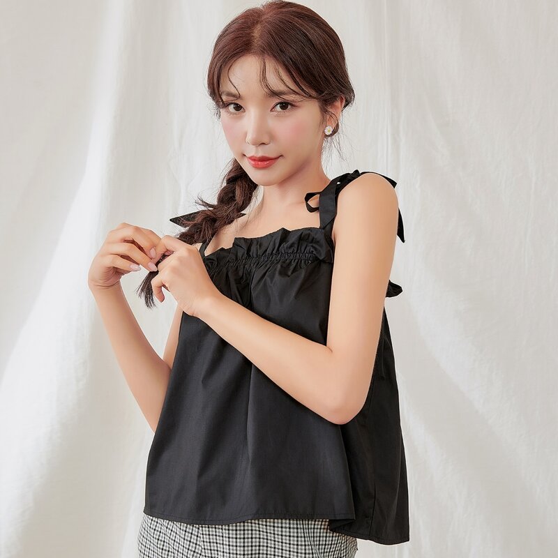 

Knot Shoulder Ruffle Cami Top, Black