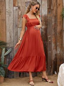 SHEIN Maternidad vestido ribete con fruncido de espalda abierta con cordón - Color caoba - Ver 3
