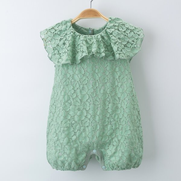 

Baby Girl Ruffle Trim Lace Romper, Mint green