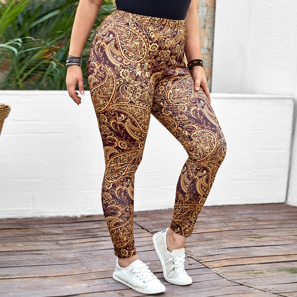 

Plus Paisley Print Leggings, Multicolor