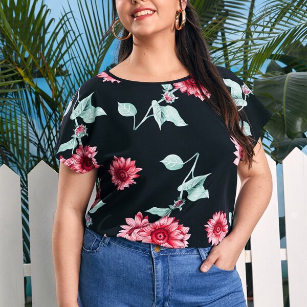 

Plus Floral Batwing Sleeve Blouse, Multicolor