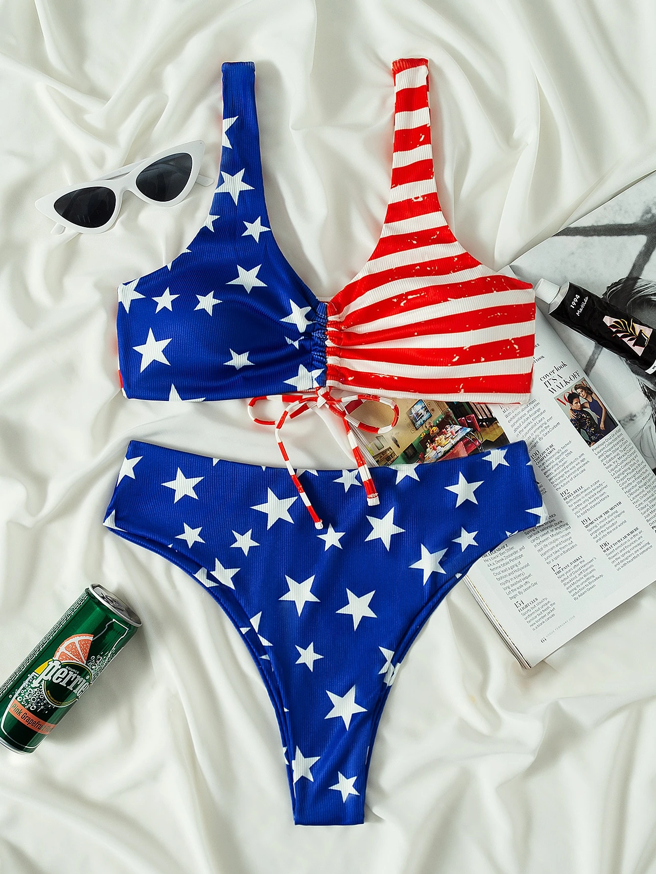 Star & Stripe Print Drawstring Bikini Swimsuit | SHEIN USA