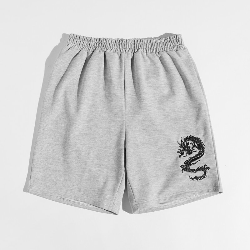 

Chinese Dragon Embroidery Shorts, Light grey