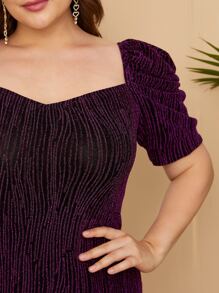 SHEIN Unity Plus Glitter Puff Sleeve Split Hem Dress - Purple - View 3