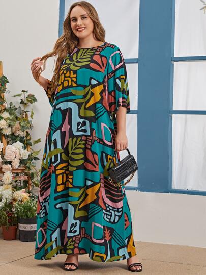 فستان بطباعة زهرية لمقاسات كبيرة