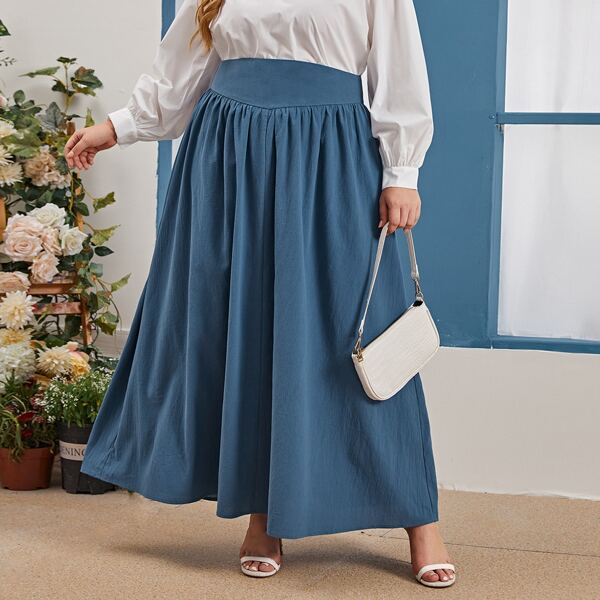 

Plus Solid Wide Waistband Skirt, Dusty blue
