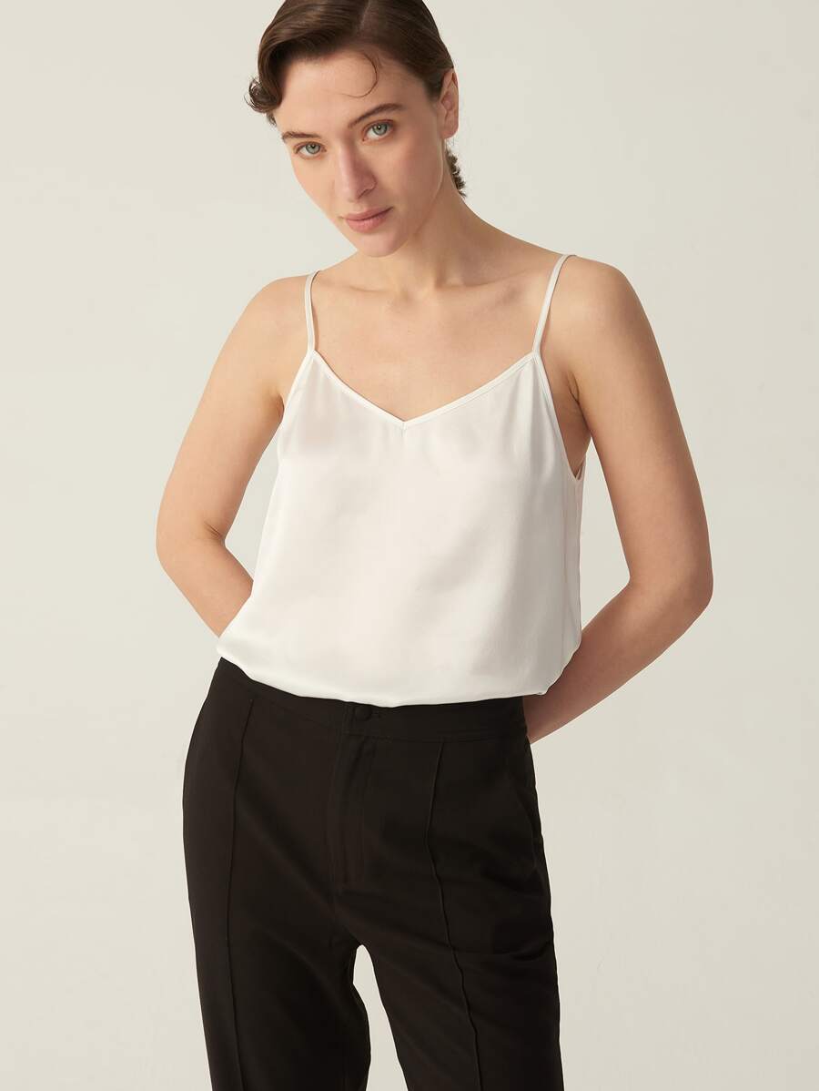 MOTF PREMIUM 100%  MULBERRY SILK GRADE 6A 19MM CAMI TOP - White - View 1