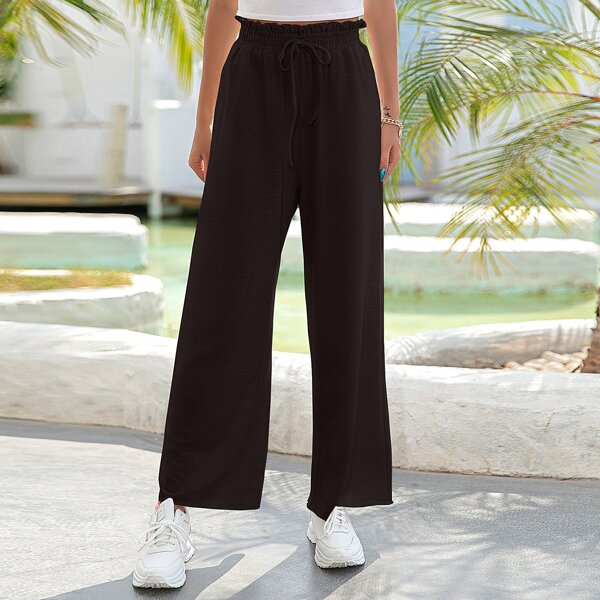 

Paper Bag Waist Tie Front Sweatpants, Black