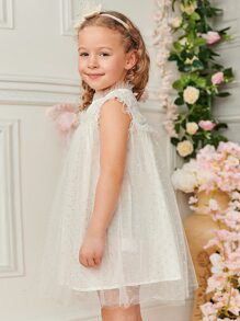 SHEIN Mesh Overlay Flower Girl Dress - White - View 4