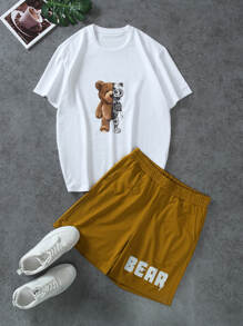 Manfinity EMRG Men Cartoon Graphic Tee With Athletic Shorts - White - View 1