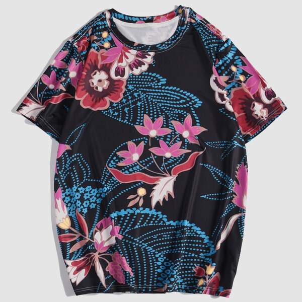 

Men Floral Print Short Sleeve Tee, Multicolor