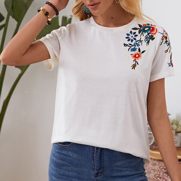 

Floral Embroidery Top, White