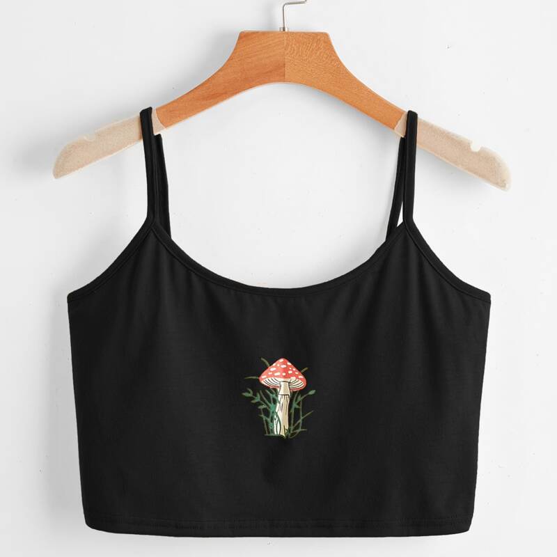 

Mushroom Graphic Crop Cami, Black