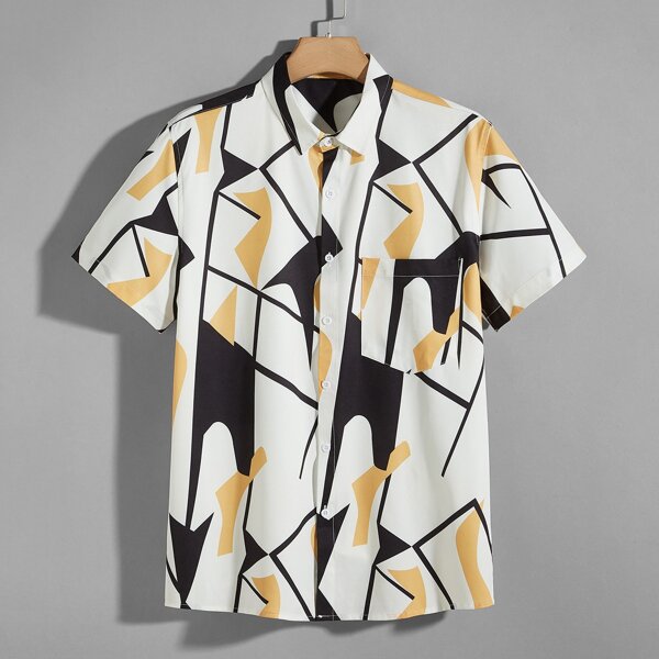 

Men Button Front Graphic Print Shirt, Multicolor