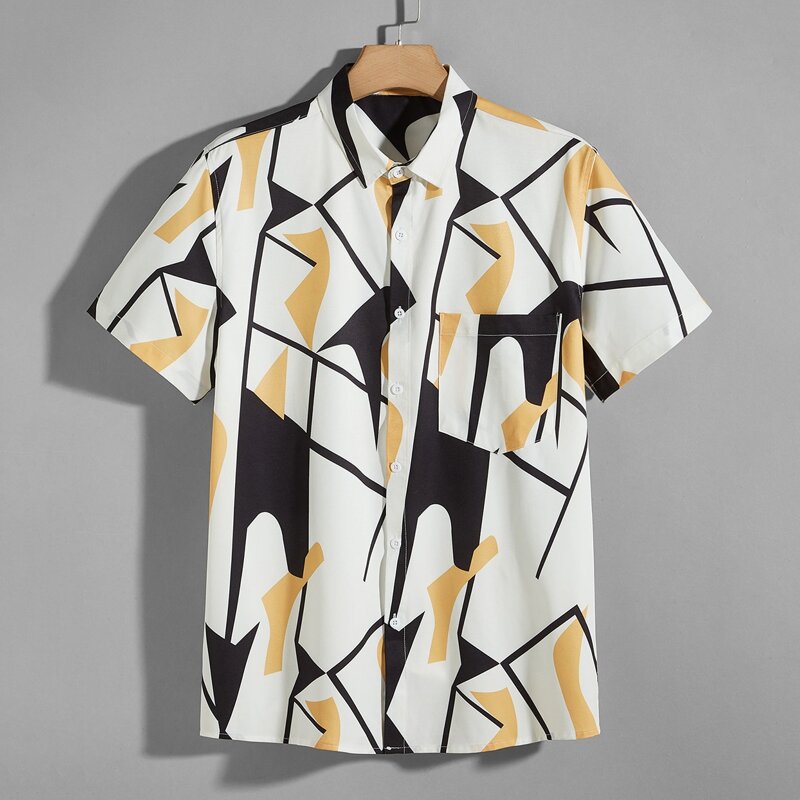 

Guys Button Front Graphic Print Shirt, Multicolor