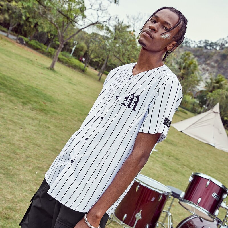 

Guys Letter Embroidery Striped Shirt, White