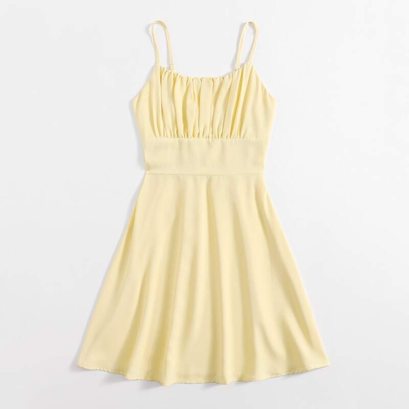 

Solid Ruched Bust Cami Dress, Yellow