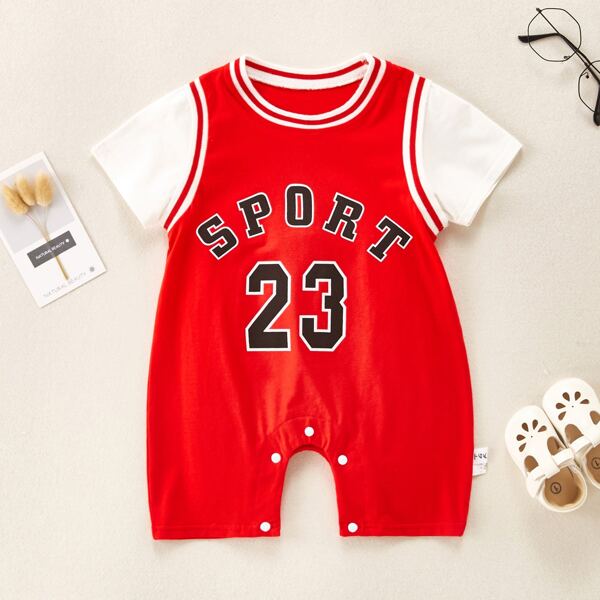 

Baby Boy Letter Graphic Romper, Red