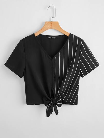 SHEIN LUNE Striped Tie Front Top