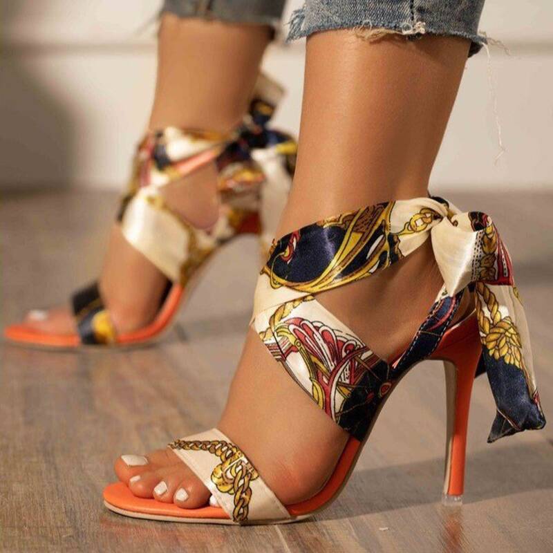 

Scarf Knot Stiletto Heeled Sandals, Multicolor