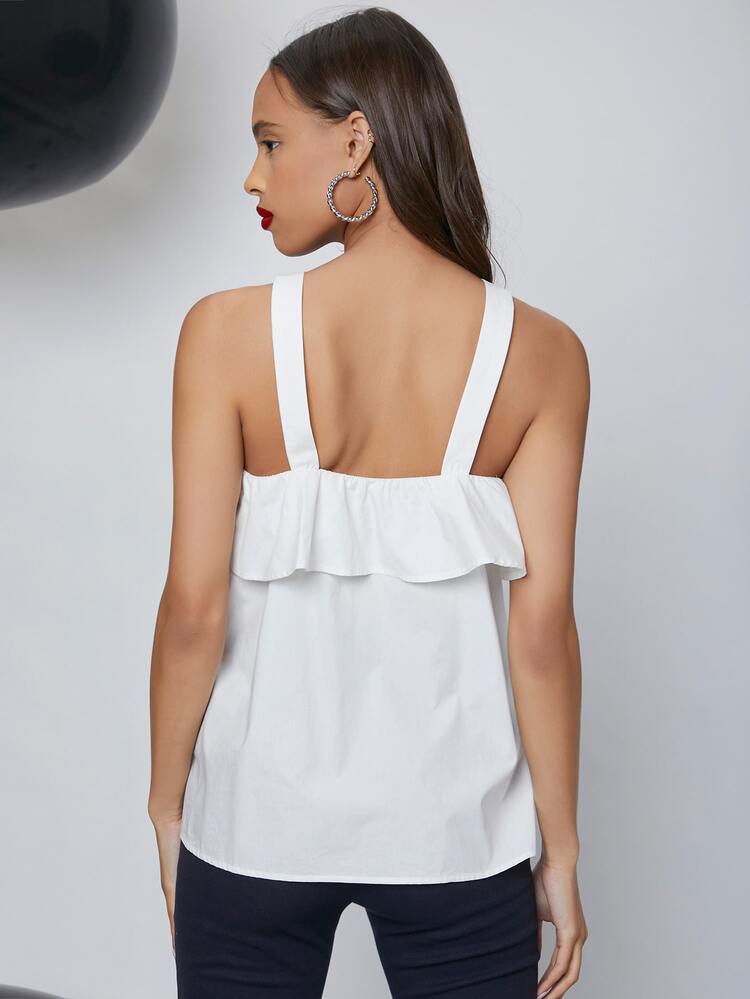SHEIN BAE Áo nữ Xù màu trơn Giải trí - trắng - Xem 4