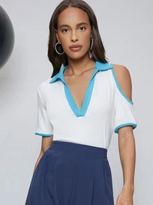 SHEIN Unity 挖肩拼接邊上衣 - 白色 - 查看 4