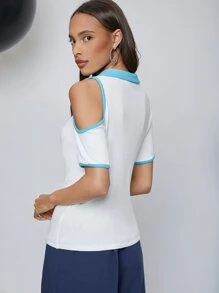 SHEIN Unity 挖肩拼接邊上衣 - 白色 - 查看 3