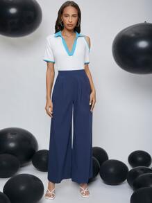 SHEIN Unity 挖肩拼接邊上衣 - 白色 - 查看 2