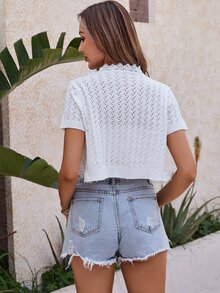 Lace Trim Cardigan & Tube Top Set - White - View 2