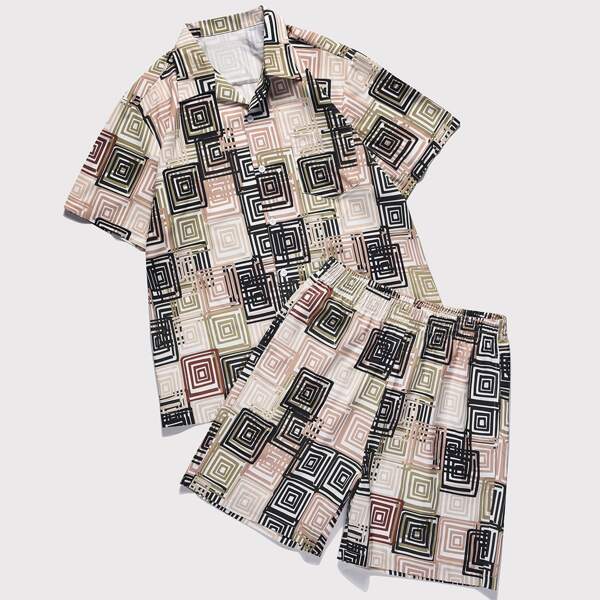 

Men Allover Print Button Up Shirt & Shorts, Multicolor