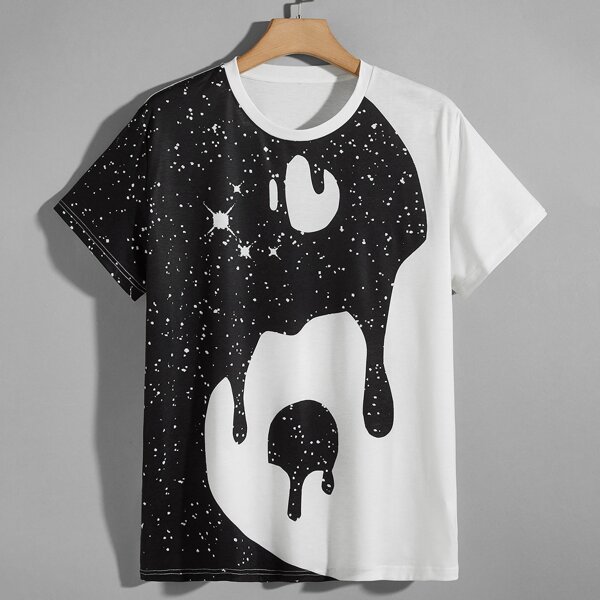 

Men Tai Ji Print Round Neck Tee, Black and white