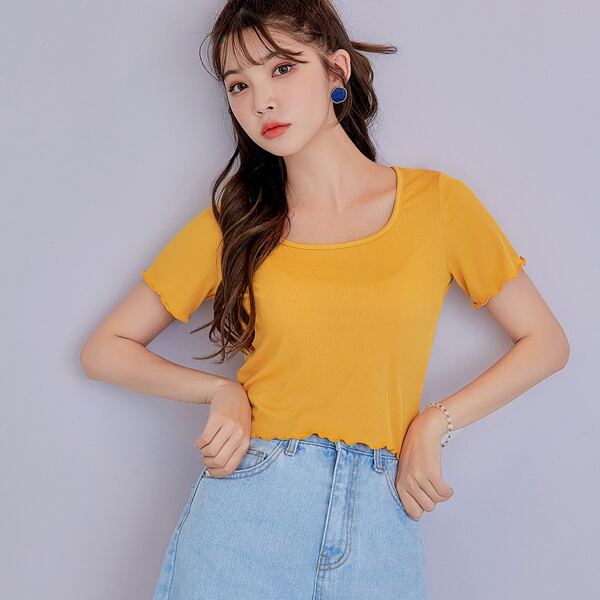 

Solid Lettuce Trim Crop Tee, Yellow