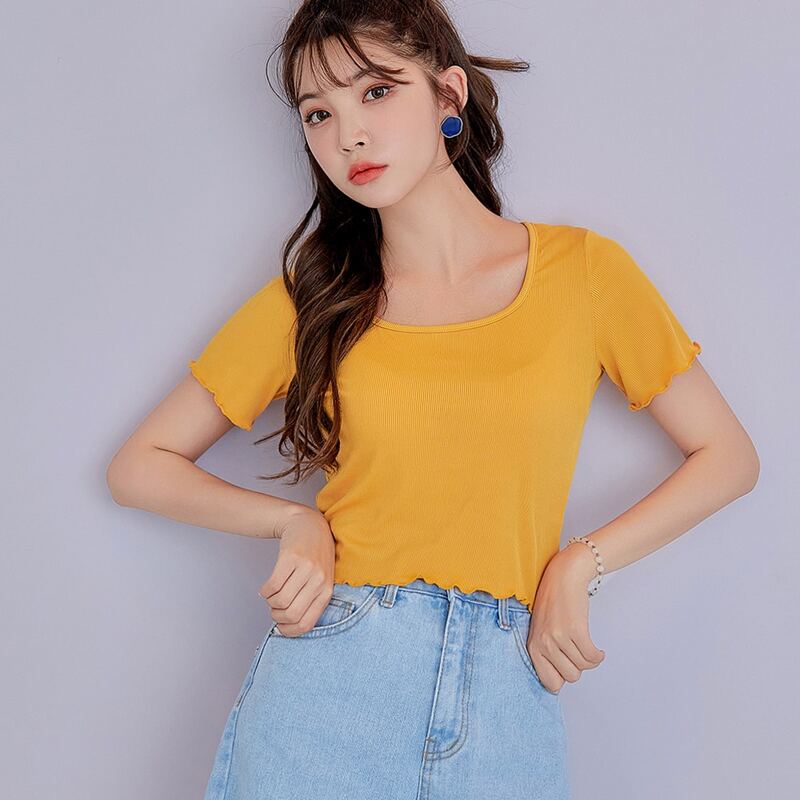 

Solid Lettuce Trim Crop Tee, Yellow