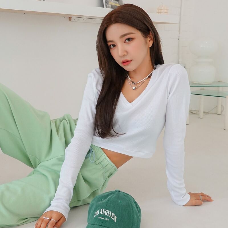

V Neck Solid Crop Tee, White
