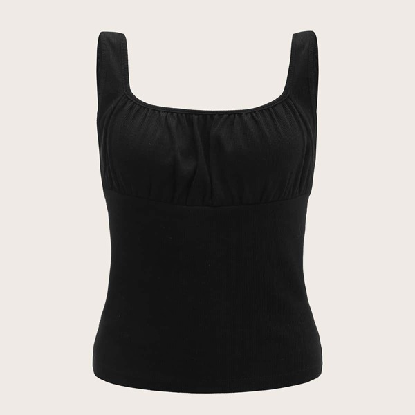 

Solid Ruched Bust Tank Top, Black