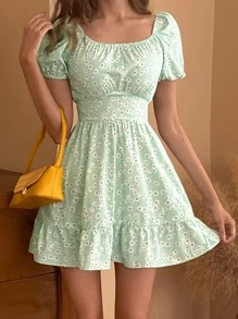 Đầm Viên lá sen Họa tiết hoa Boho - màu xanh lá - Xem 6