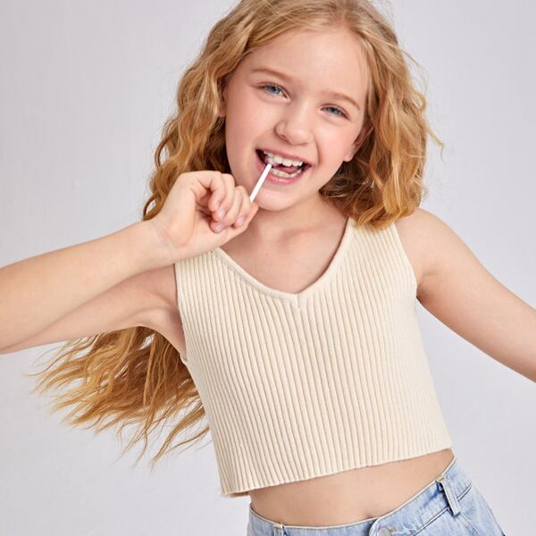 

Girls Rib-knit Sweater Vest, Apricot